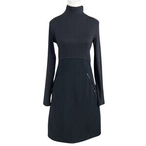 MARC CAIN SPORT BLACK RIBBED TURTLENECK SHEATH DRESS - M